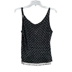 Finesse Vintage Tank Top Womens Medium Black Silver Metallic Beaded Fringe
